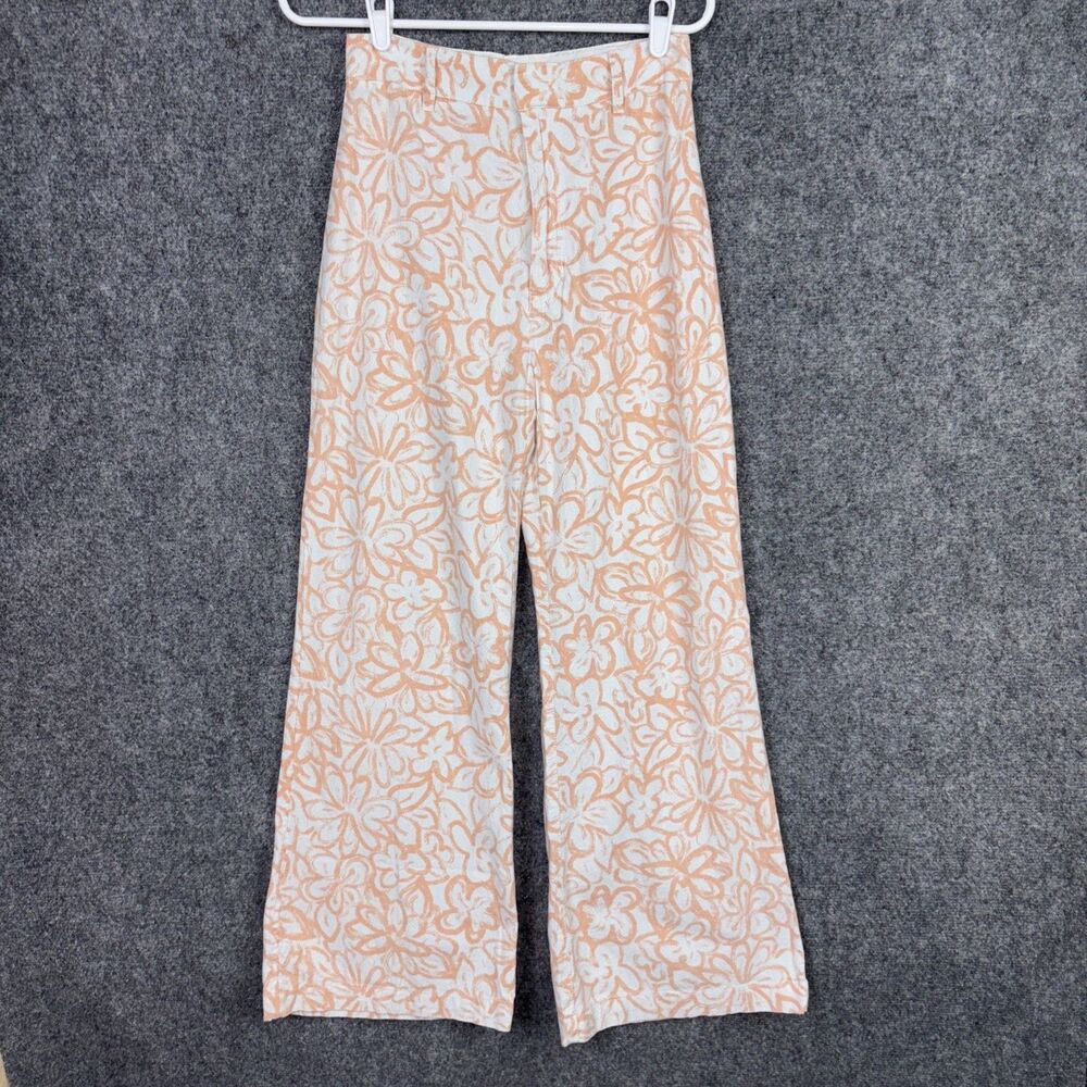 Free People Pants Womens Size 4 Orange Floral Love So Right Wide Leg